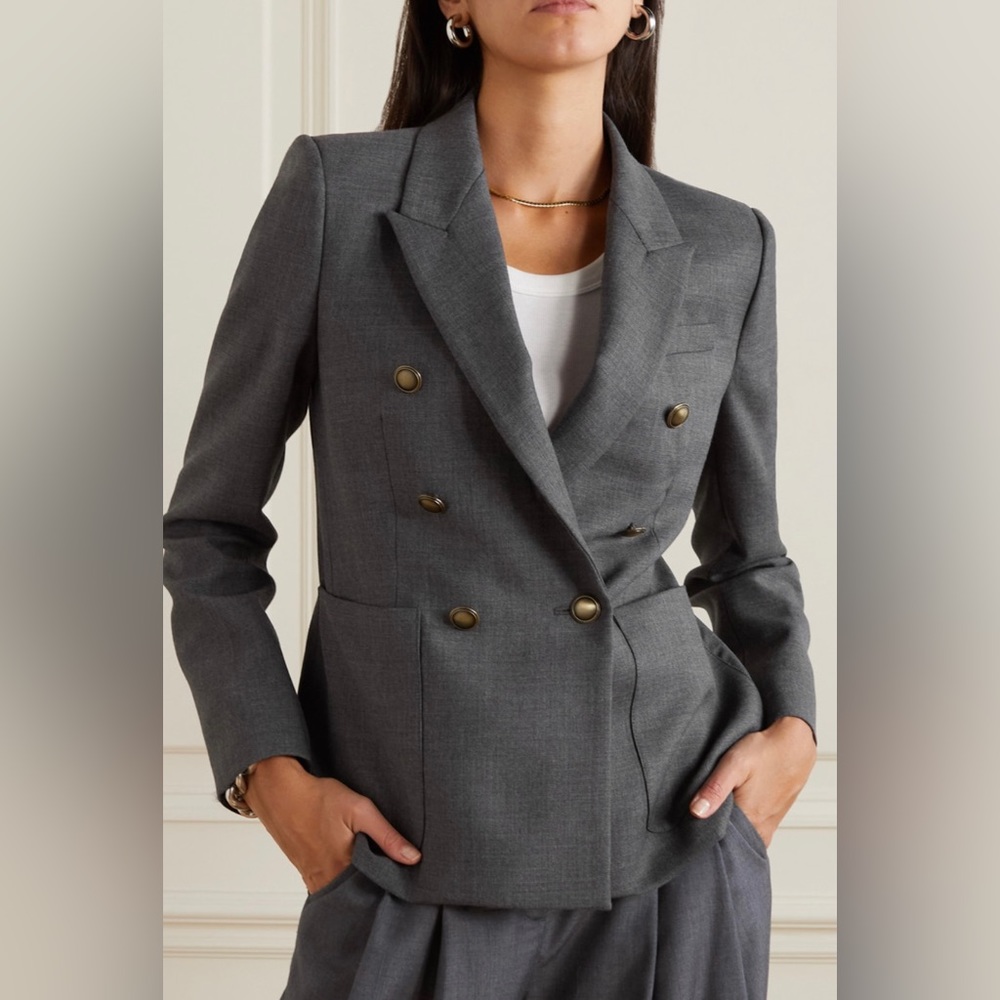 Nili Lotan Nathalia Double-Breasted Wool-Twill Blazer - Size 4
